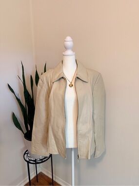 Pamela McCoy | Cream Leather Zip Jacket